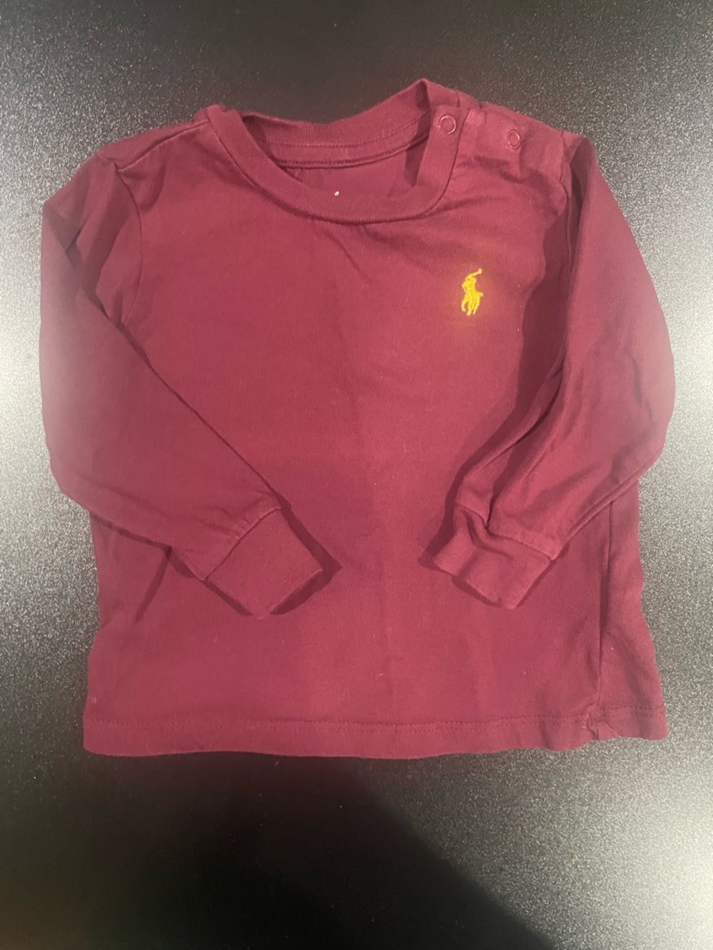 Ralph Lauren Long-Sleeve Tee in Burgundy with Yellow Pony 9mo 🐎